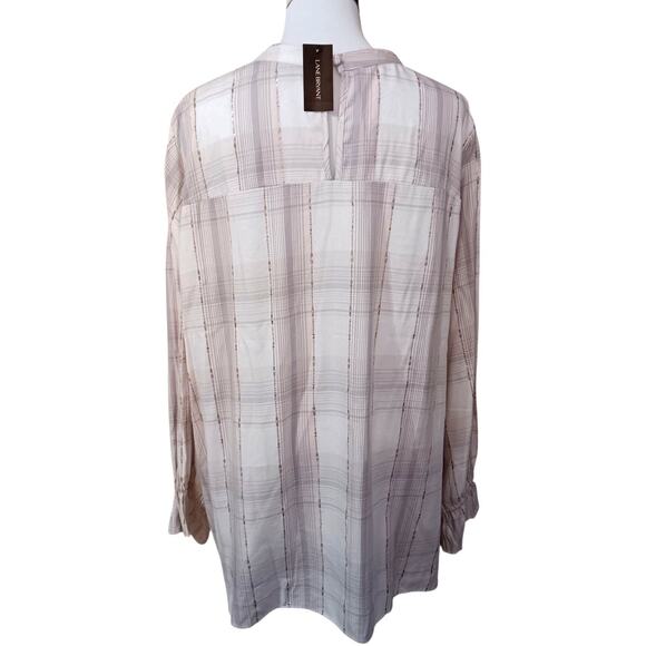 New Lane Bryant Smocked Boho Peasant Top Blouse Plus 18 Cream Pink Gold Plaid - Picture 4 of 10